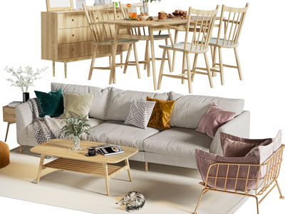 北欧实木多人沙发、休闲椅子、餐桌椅组合