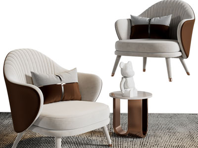 现代单人沙发、边几3d模型 现代单人沙发、边几