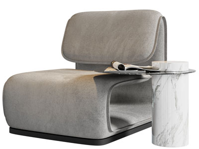 新中式单人沙发、边几3d模型 新中式单人沙发、边几