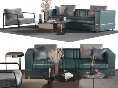 现代多人、单人沙发和茶几组合