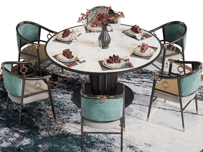 新中式圆形餐桌椅组合