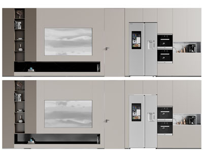 现代电视背景墙、酒柜和隐形门3d模型 现代电视背景墙、酒柜和隐形门