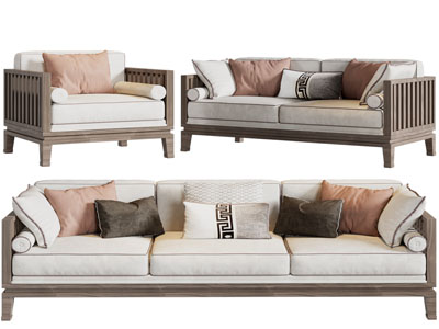 新中式双人、单人沙发3d模型 新中式双人、单人沙发