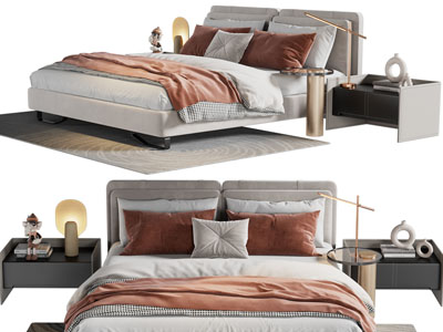 现代布艺双人床、床头柜