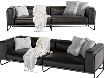 现代皮质黑色双人沙发3d模型 现代皮质黑色双人沙发