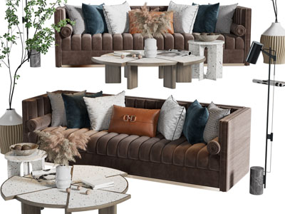 现代多人沙发、拼接茶几组合