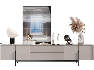 现代电视柜、装饰画摆件组合