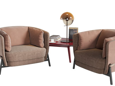 现代布艺单人沙发、边几3d模型 现代布艺单人沙发、边几