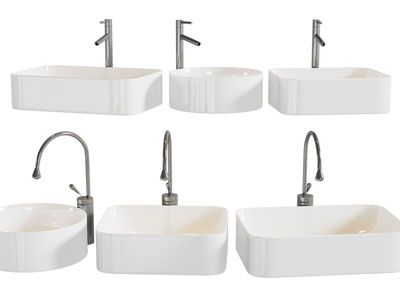 现代单盆洗手盆、水龙头