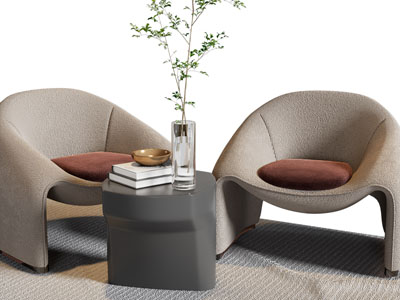 现代休闲单人沙发、边几3d模型 现代休闲单人沙发、边几