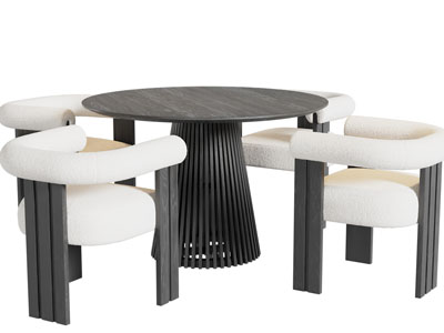 现代实木圆形餐桌椅组合