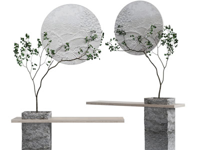 新中式端景台、盆景3d模型 新中式端景台、盆景