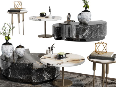 现代大理石错层茶几、边几