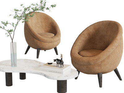 现代单人沙发、茶几3d模型 现代单人沙发、茶几