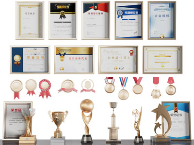 现代奖状、奖杯、荣誉证书3d模型 现代奖状、奖杯、荣誉证书