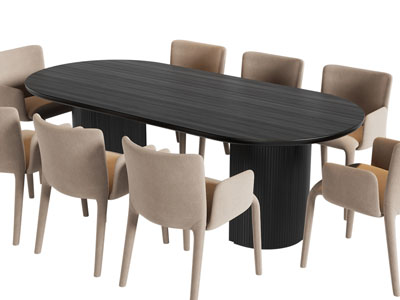 现代椭圆形实木餐桌椅组合