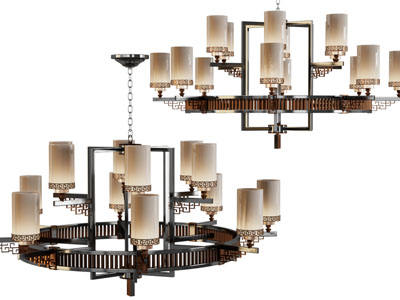 新中式多头柱形灯罩吊灯