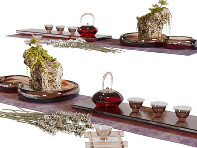 现代茶具杯子、盆景