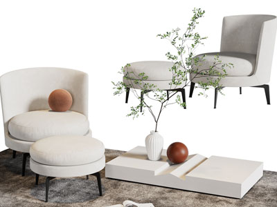 现代单人沙发、脚踏3d模型 现代单人沙发、脚踏