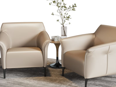 现代单人沙发、边几3d模型 现代单人沙发、边几