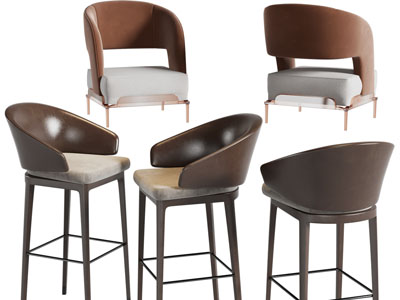 现代休闲单人沙发、吧椅3d模型 现代休闲单人沙发、吧椅