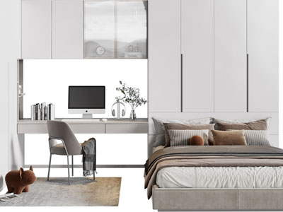 现代双人床、书桌椅组合