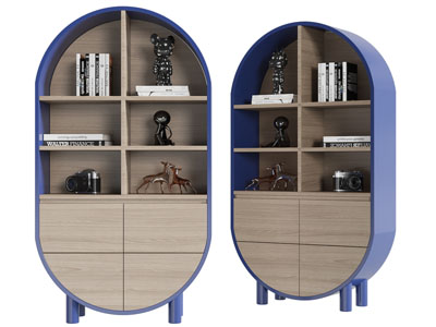 现代实木椭圆形装饰书柜