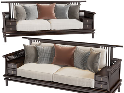 新中式实木双人沙发3d模型 新中式实木双人沙发