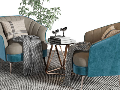 现代轻奢单人沙发、边几3d模型 现代轻奢单人沙发、边几