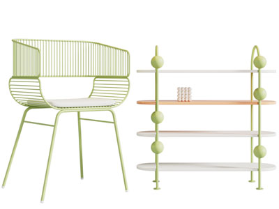 现代轻奢休闲椅子、置物架