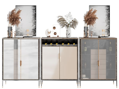 现代轻奢透明柜门的酒柜