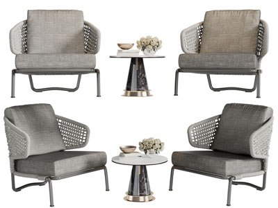 现代单人沙发、边几3d模型 现代单人沙发、边几