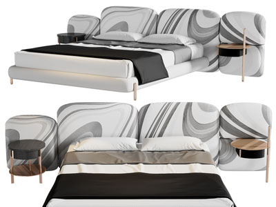 现代轻奢双人床、床头柜