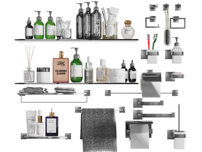 现代沐浴液、洗发水、毛巾卫浴小件