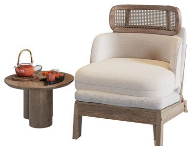 侘寂风单人沙发、边几3d模型 侘寂风单人沙发、边几