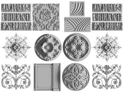 法式雕花构件、圆形灯盘、浮雕