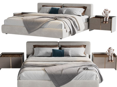 现代双人床、床头柜