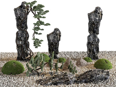 新中式石头松树景观园艺小品