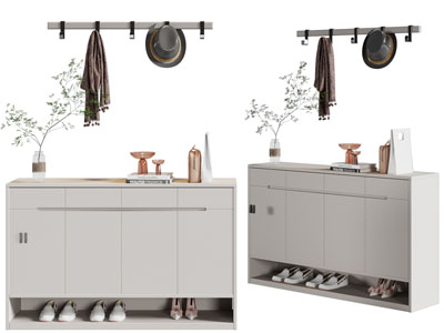 现代玄关鞋柜、墙面衣钩