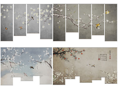 新中式花鸟门帘、挂帘