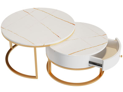 现代带抽屉可收纳的圆形茶几