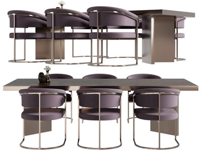 现代轻奢长方形餐桌椅组合