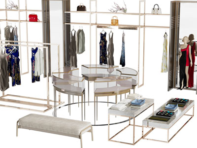 现代轻奢服装展柜、货架、衣架3d模型 现代轻奢服装展柜、货架、衣架