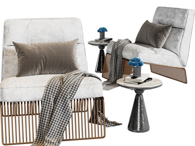 现代轻奢单人沙发、边几3d模型 现代轻奢单人沙发、边几