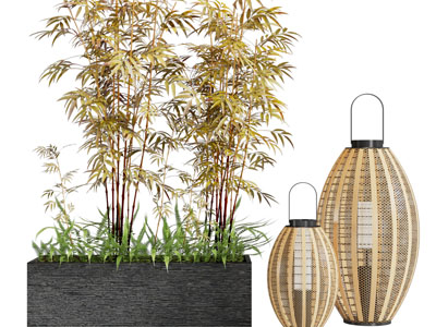 新中式盆栽竹子、竹编落地灯