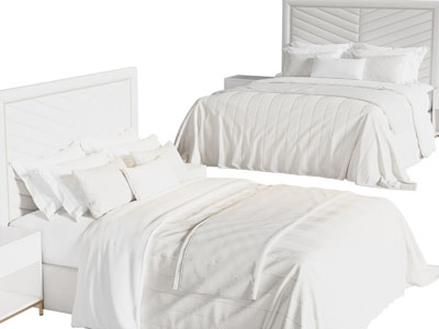 简欧白色双人床、床头柜