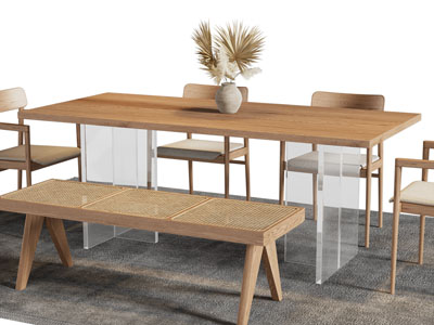 现代实木餐桌椅组合、长凳