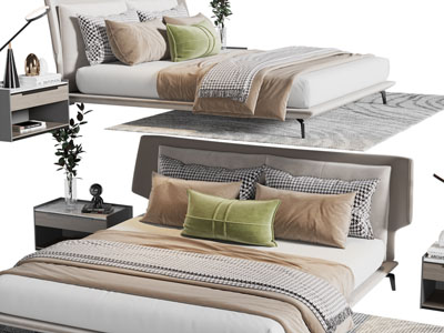 现代双人床、床头柜