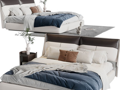 现代双人床、床头柜