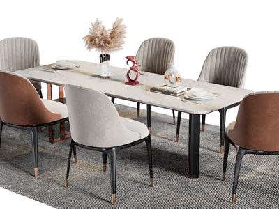 现代长方形餐桌椅组合